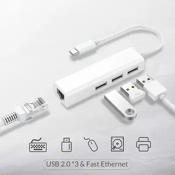 USB-C Hub Nešiojamų Didelio Greičio Vairuotojas Nemokamai Tipas-C su USB 2.0/RJ45 Ethernet Kortele Docking Station Kompiuterių