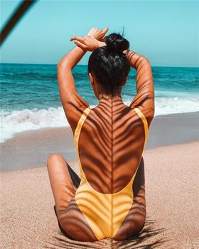 2020 Geltonos spalvos maudymosi kostiumėlį Moteris vientisi maudymosi Kostiumėliai, Bikini V-kaklo su Užtrauktuku Plaukimo Monokini Plaukti Kostiumas Paplūdimio Drabužiai Paauglių Merginų Sexy