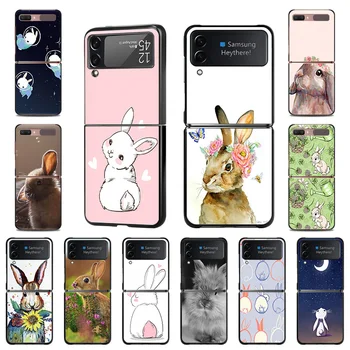 Telefono dėklas Samsung Z Apversti 4 3 5G Cute Bunny Gyvūnų Matinis Juodas Hard Case for Galaxy Z Flip4 Flip3 Korpuso Dangtelį Fundas Coque