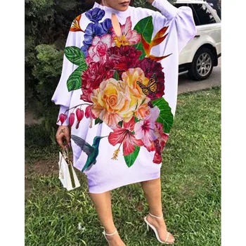 Meno Gėlių 3D Spausdinimo Elegantiška Suknelė Moterims Gėlių Derliaus Suknelės Gpgb ilgomis Rankovėmis Šalis Suknelė Prarasti Bohemijos Seksuali Moteris Midi Suknelė