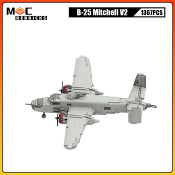 WW2 Karinių Ginklų Šiaurės Amerikos B-25 Mitchell Vidutinis Bombonešis Set SS Kūrimo Bloką Kovinių Orlaivių Lėktuvo Modelis Plytų Žaislas