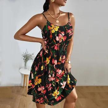 Moterų Aikštėje Apykaklės Vasaros Spageti Dirželis Atsitiktinis Suknelės Gėlių Spausdinti Trumpas Berankovis Suknelė 2022 Metų Moteris Prarasti Paplūdimys Sundress
