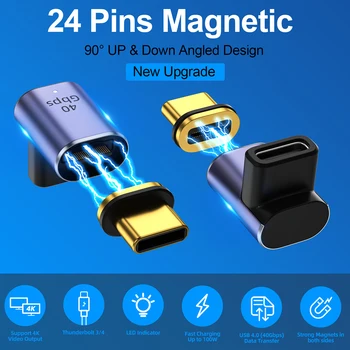 FONKEN 100W USB C Magnetinio Adapteris Kampas Nešiojamas Greito Įkrovimo Konverteris 24Pins 8K@60Hz Duomenų Kabelio Jungtis, skirta Macbook 