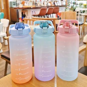 2 Litrų Vandens Butelis Mergaitėms BPA free Motyvacijos Vandens Butelis su Laiku Masto Lauko Sporto Matinio Šiaudų Taurės Nemokamas Pristatymas