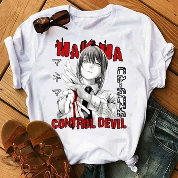 Pjūklą Vyras Makima Akis Moterų Marškinėliai Kawaii Anime marškinėliai Drabužių JFashion Moteris, Palaidinės, Trišakiai Y2k Drabužius Viršūnes Unisex marškinėliai