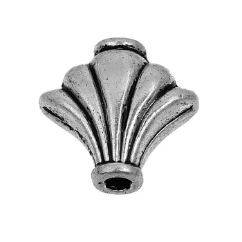 DoreenBeads Cinko Pagrindu Lydinio, sidabro spalvos Metalinės Karoliukai vėduoklės formos 