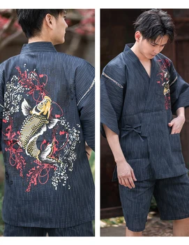 Traditioal Japonijos Pižama Rinkiniai Vyrams Kimono Yukata Medvilnės Vyrų Prarasti Japonija Namų Drabužių Sleepwear Chalatas Laisvalaikio Drabužiai