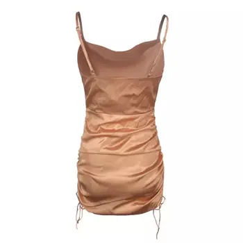 2020 viršūnes Moterų Berankovis Trumpą Suknelę Paplūdimio Satino Mados Suknelės Ruched Plisuotos Raišteliu Atsitiktinis Moterų Mini Suknelė Vestidos