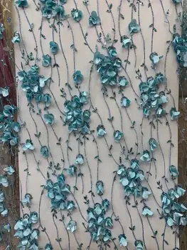 Gražus Rankų darbo 3D Gėlės Klijai, blizgučiai prancūzijos tiulio nėrinių Afrikos audinio Nigerija nėrinių Šalis suknelė vestuvių suknelė dizainas