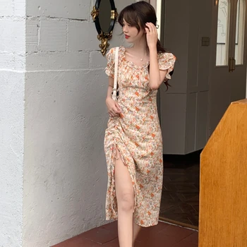 Suknelės Moterims, Side-plyšio Seksualus, Elegantiškas Gėlių prancūzų Stiliaus Kasdien Ponios Streetwear Mados Vasaros Drabužių Aukšto Juosmens Retro Vestido