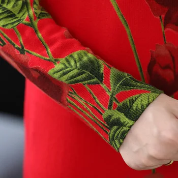 Ilgas Megztinis Suknelė Rudens Mados 2022 Ilgomis Rankovėmis Puloveriai) Su Gėlių Spausdinti Trikotažas Megztinis Džemperis Moterims