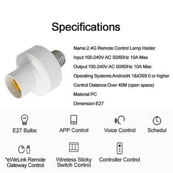 Tuya EWelink WiFi Smart Lemputės Adapteris E27 LED Lempos Laikiklis Bazės Gyvenimo Balso Kontrolės Alexa 