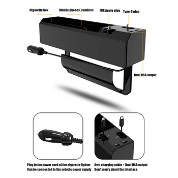 Automobilių Sėdynės Siauras talpinimo Skirtumas Organizatorius + 2 USB jungtys Sėdynės Plyšį Užpildo, Telefono, Piniginės Klavišą Kišene Catcher Organizatorius