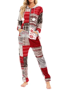 Hirigin Moterų Sexy naktiniai drabužiai Kalėdų Pižama Sleepwear Jumpsuit Žiemą Šiltas ilgomis Rankovėmis su Gobtuvu, Užtrauktukas ilgomis Rankovėmis Sleepwear