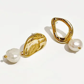 Peri'sbox prancūzijos Elegantiškas Asimetriškas Baroko Perlo Lašas Auskarai 14K Auksu Natūralių Gėlavandenių Perlų Vestuvių Papuošalai Moterims