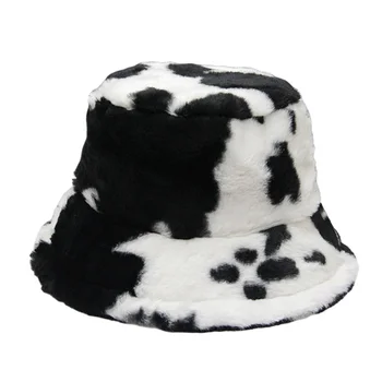 Naujas Žiemos Karvė Spausdinti Pliušinis Kibirą, Skrybėlės Moterims Turizmo Lauko Šiltą Kepurę Minkštas Aksominis Žvejys Bžūp Ledi Mada