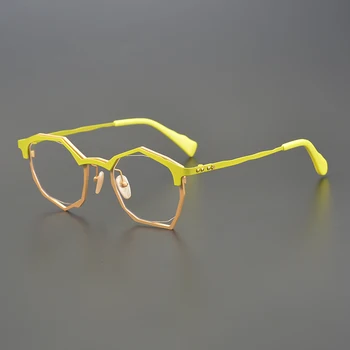 Netaisyklingos formos akinių rėmeliai vyrų Japonijos dizaineris Titano punk optiniai akiniai Trumparegystė skaityti moterų recepto akiniai