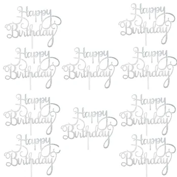 10vnt Pyragas Papuošalai Topper už Tortas Blizgučiai Popieriaus Aukso Black Happy Birthday Cake Toppers Gimtadienis 
