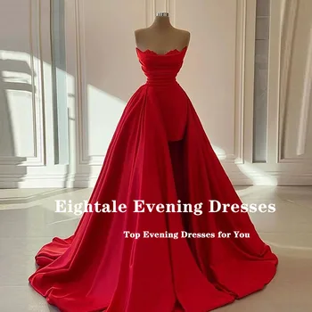 Eightale Raudona Ilgai Vakare Chalatai, su Nuimamu Traukinio Oficialią Suknelės Moteris Šalis Brangioji Satino Vestidos De Fiesta Prom Dress