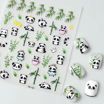 Mielas Panda Bambuko 5D Nagų Lipduką Perdavimo Lipdukai Slankmačiai, Lipni, Manikiūro Dekoras