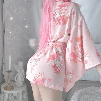 Japonų Kimono Chalatas Seksualus moteriškas apatinis Trikotažas, Apatiniai, Pižama Vienodas Pagundai Sleepwear Šilko Chalatai Moterims, Kimono Satino Chalatas