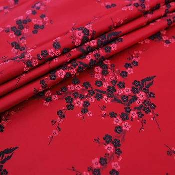 Šilko imitacijos gėlių modelio brokatas žakardiniai audiniai raudona ir juoda siuvimo cheongsam krepšys 