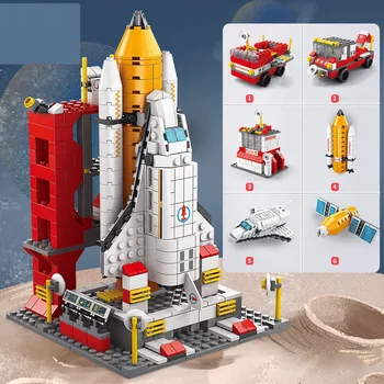 Kūrybos Ekspertas 1000+Vnt Raketų Paleidimo Centrą Modelio Blokai 6IN1 Space Shuttle Inžinerijos Transporto priemonių Plytų SS, Žaislų, Dovanų