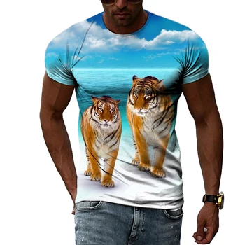 Naujieji Metai Gyvūnų Tigras grafinis t marškinėliai Vyrams Vasaros Mados Atsitiktinis Hip-Hop harajuku stiliaus marškinėliai 3D Asmenybės Spausdinti Tee Viršų