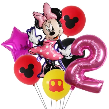 7Pcs Disney Minnie Balionai Mickey Mouse Skaičius Folija Balionas Laimingas Gimtadienio Dekoracijas, Baby Shower Vaikams, Žaislas, Oro Globos