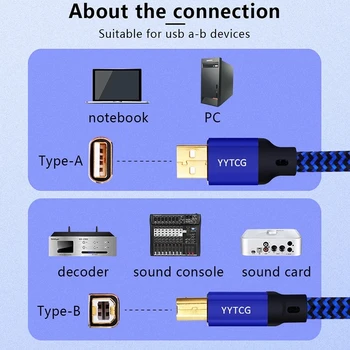 Hifi VPK USB Kabelis Type A į B Duomenų, Garso Kabeliai, Garsiakalbis Dekoderis Garso plokštė Maišytuvas Blue 0,5 M 1M 1,5 M 2M 3M 5M 6N OCC Vielos