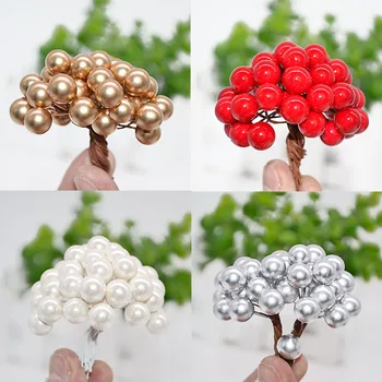50Pcs/daug 1cm Mini Dirbtinių Gėlių, Vaisių Stamens Kalėdų Plastikas Pearl Uogos Vestuvių 