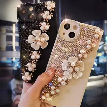 3D Diamond Bling Pearl Gėlių Telefono dėklas Samsung Galaxy A53 A73 A32 A33 A51 A71 A72 A52 A22 A23 A13 A12 A11 10 S 50 70