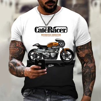Retro motociklų serijos modelius 3D Atspausdintas Vyrų marškinėliai Harajuku Mados trumpomis Rankovėmis T-shirt Vasaros Prarasti Streetwear Unisex