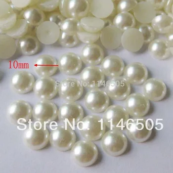100vnt 10mm Mini Puslankiu pearl butas atgal mygtukai dramblio kaulo spalvos (pearl white) 