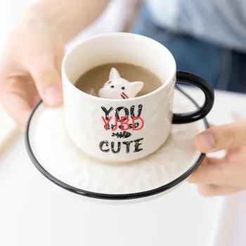 YJBD Cute Kačių Paramos Keramikos Puodelis Su padėklu Kava, Pienas, Arbata Rankena Puodelis Naujovė Dovanos