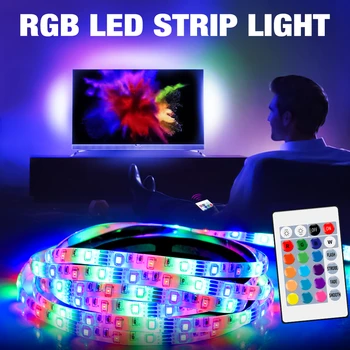 RGB LED Juostelės Šviesos Vandeniui SMD 2835 0,5 M 1M 2M 3M 4M 5M 5 Voltų RGBW Juosta Diodų 24Key Nuotolinio valdymo Pilnas Komplektas Led Šviesos