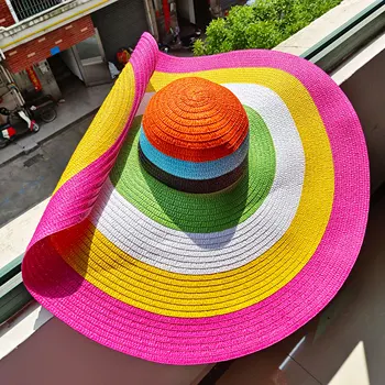 Negabaritinių šiaudų skrybėlę, sulankstomas vasaros UV apsauga nuo saulės skrybėlę ins grynųjų raudona paplūdimio atostogų, saulės, skrybėlę, šiaudų skrybėlę