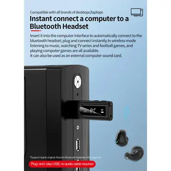 Bluetooth 5.0 Imtuvas Siųstuvas TF Kortelę AUX USB Duomenų saugojimo FM Adapteris, skirtas mobilusis Telefonas, TV, PC Ausines Namų garso sistemos, Automobilių