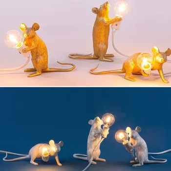 Šiuolaikinės Dervos Gyvūnų Pelės Pelės Stalo Lempos Mažas Mini Pelės Mielas LED Nakties Šviesos Namų Apdailos Stalo Lempos EU/AU/US/UK Kištukas