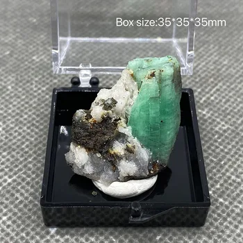 Natūralus žaliasis smaragdas mineralinių gem kokybės krištolo egzempliorių akmenys ir kristalai kvarco kristalai +Box 3,5 cm