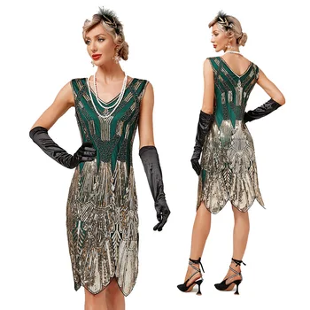 5vnt Nustatyti Moterų Helovinas Kostiumų Priedai Suknelė Flapper Gatsby Kokteilių Suknelė Vakare Prom Šalies Ponios 1920 China Suknelė