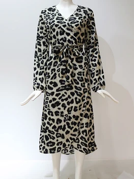 Aachoae Leopard Suknelė 2022 Moterų Derliaus Long Beach Suknelė Prarasti Long Sleeve V-kaklo-line Seksualus Šalis Suknelė Vestidos de fiesta