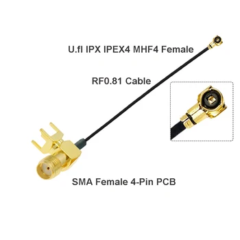 1PCS u.FL IPX IPEX1 / IPEX4 MHF4 Moteris RP-SMA / SMA Female 4-Pin stačiu Kampu PCB Galiuku WIFI Antenos prailginimo Laido Megztinis