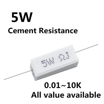10vnt Cemento atsparumas 5W 0.1 R 0.1 0.1 omo 0.22 0.33 0.25 0.5 1 2 2.2 10 omų 0.22 R 0.33 R 0.25 R 0.33 R 0.5 R 1R 2R 2.2 R 10R 5%