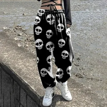 Moterų Sweatpants Harajuku Kaukolės Galvą Spausdinti Kelnės Bėgiojimo Kelnės Helovinas Raišteliu Streetwear Atsitiktinis Rudenį Sweatpants