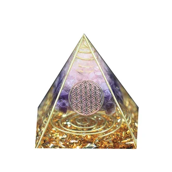 AURA REIKI Orgonite Piramidės Natūralus Ametistas Ir White Crystal Chakra Energijos Meditacija Joga Plėtros Dervos Orgone Piramidės