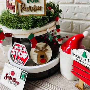 Kalėdų Pakopų Lovelio Apdaila Tvirtas Ir Patvarus Išskirtinį Dizainą Kalėdų Dekoracijos Žiemos Medinio Stalo Ženklas