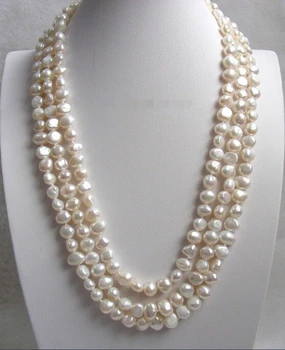Baroko 3row baltos spalvos gėlavandenių perlų vėrinį 17