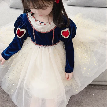 Mergaičių Suknelė Aukso Aksomo Meilės Princesė Suknelės Naujųjų Metų 2021 M. Rudenį Kostiumai Vaikams Žiemos ilgomis Rankovėmis Kalėdų Suknelės