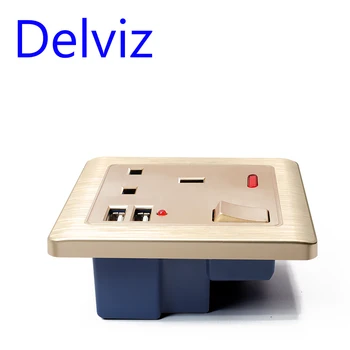 Delviz UK standartinę USB lizdas, Pagrindinių kontrolės priemonių, elektros tiekimo, 2.1 Dual USB Įkroviklis Uosto, AC 110V~250V, Sienos montuojamas 13A maitinimo lizdo